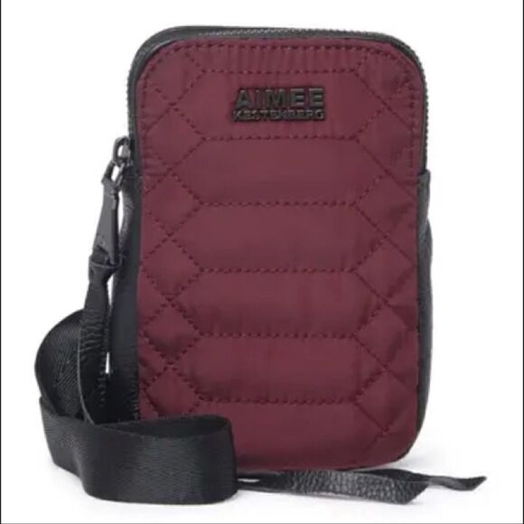 Aimee Kestenberg Just Sayin’ Quilted Crossbody Mini Bag Burgundy Black Leather - Picture 1 of 9